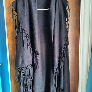 Chic Black Fringe Poncho